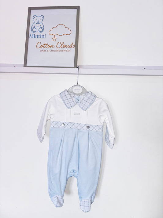 Mintini White with Blue Check Onesie