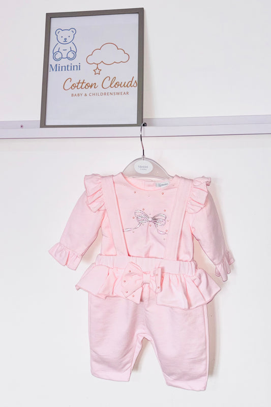 Mintini Pink Bow Dungaree Set AW25