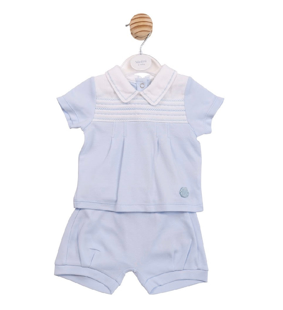 Mintini Blue Embroidered Short Set