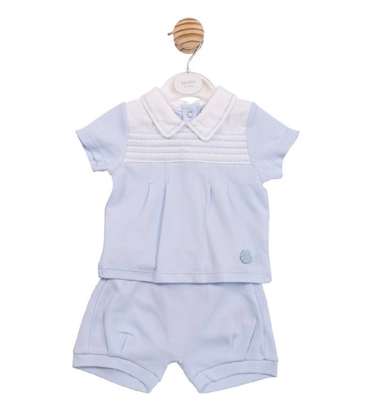 Mintini Blue Embroidered Short Set