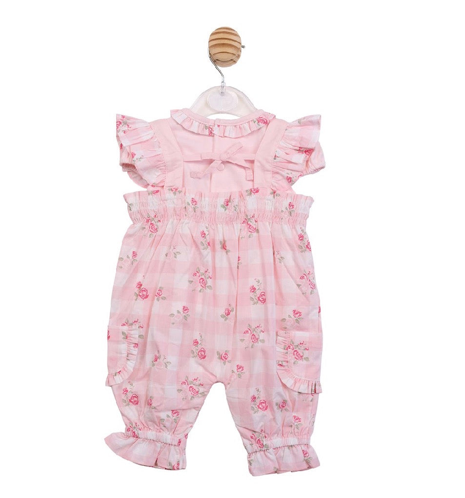 Mintini Pink Floral Dungaree Set