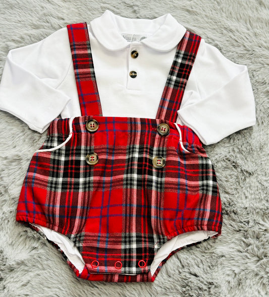 Visara Red Tartan Dungaree Set