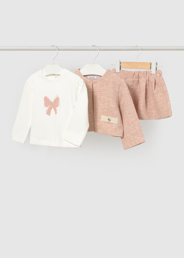 Mayoral Pink Tweed-Knit Skirt Set