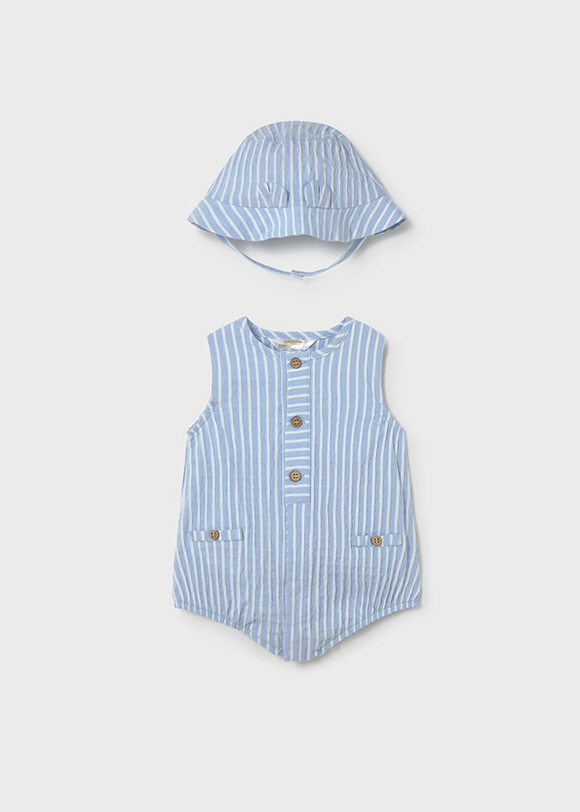 Mayoral Blue Stripe Romper & Hat
