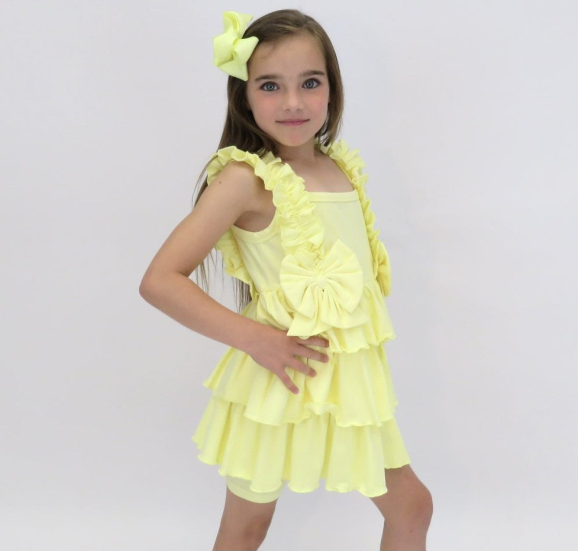 Beth Lemon Ruffle Bow Shorts Set