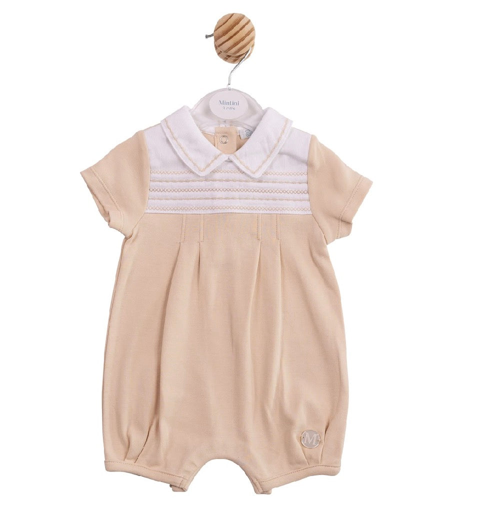 Mintini Beige Embroidered Romper