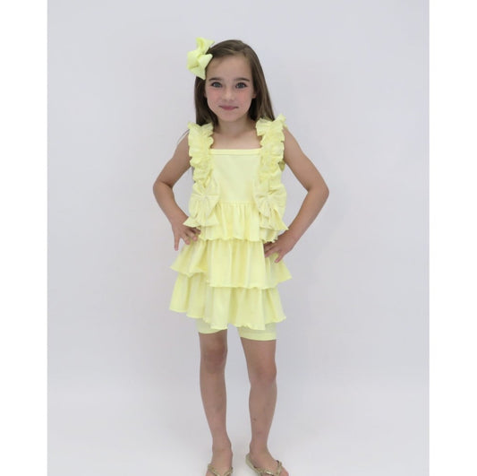 Beth Lemon Ruffle Bow Shorts Set