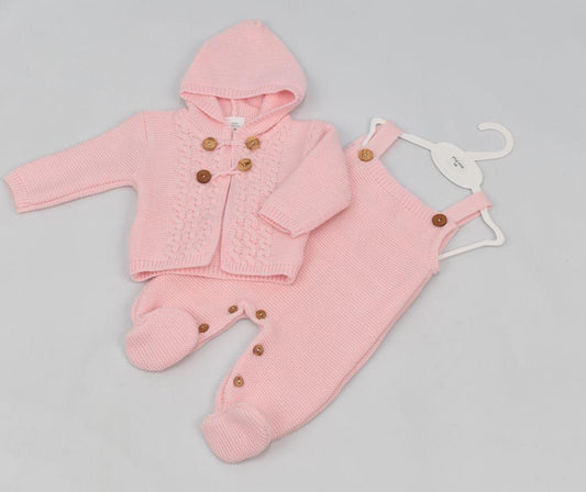 Pink Knitted Dungaree & Cardigan