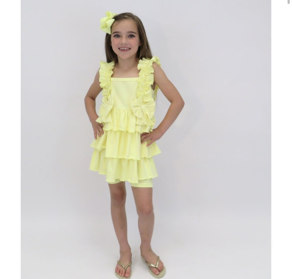 Beth Lemon Ruffle Bow Shorts Set