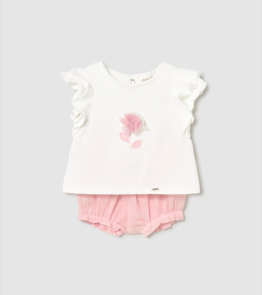 Mayoral Pink Flower Bloomer Set