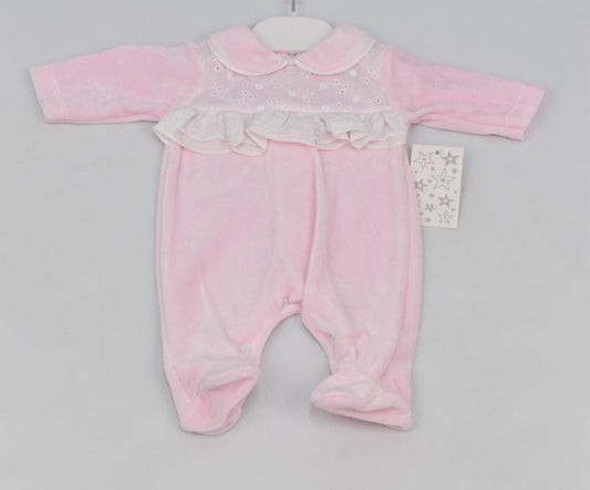 Pink Velour Frill Onesie