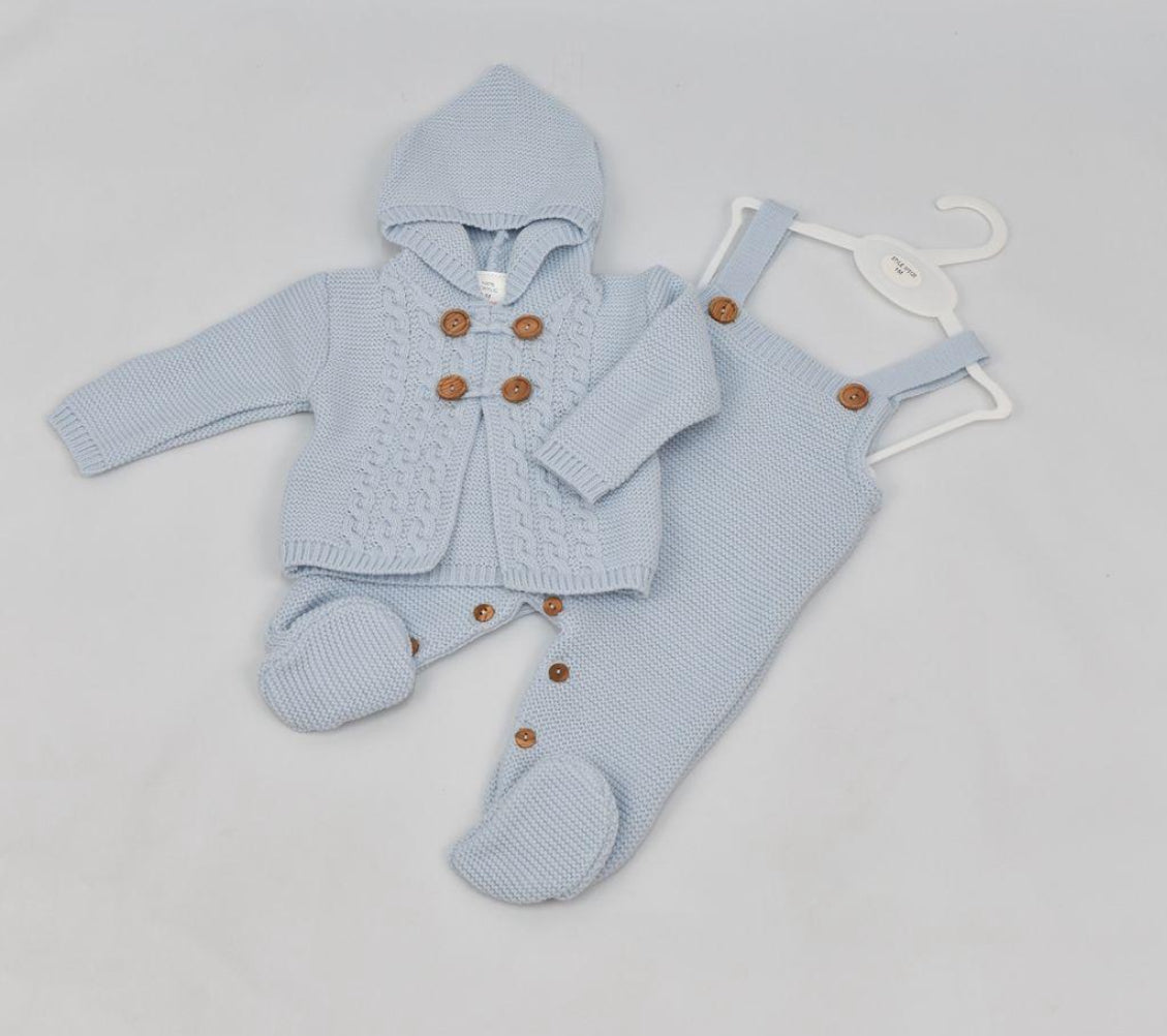 Blue Knitted Dungaree & Cardigan