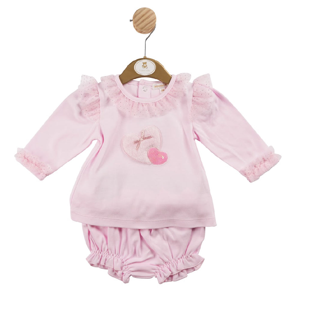 Mintini Pink Sparkle Heart Bloomer Set