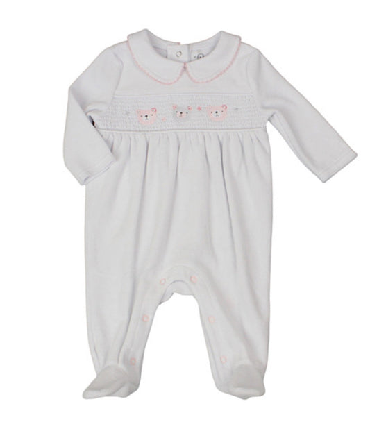 White & Pink Teddy Velour Onesie