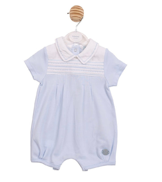 Mintini Blue Embroidered Romper