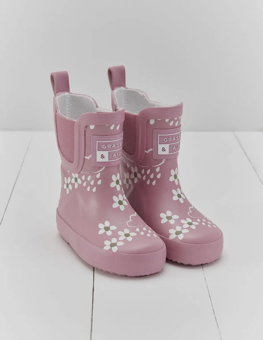 Grass & Air Pink Floral Short Wellies