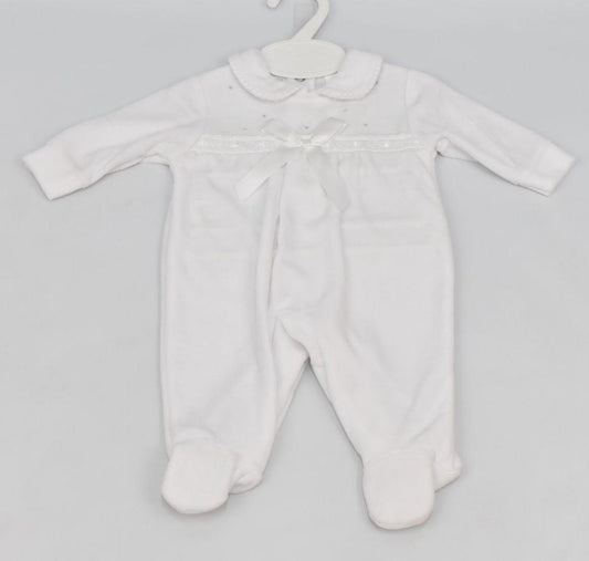 White Bow Velour Onesie