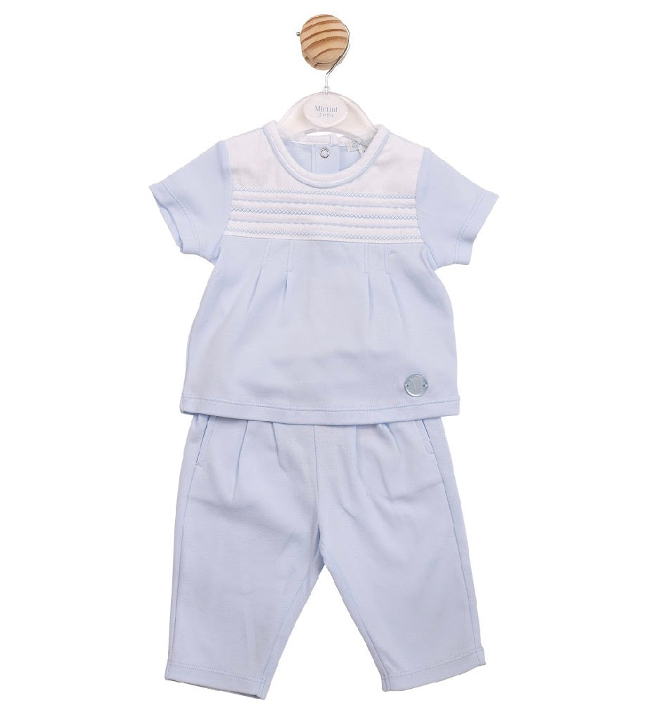 Mintini Blue Embroidered Trouser Set