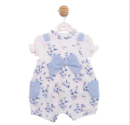 Mintini Blue Floral Dungaree Set