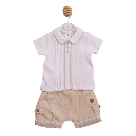 Mintini Beige Top & Cotton Linen Shorts Set