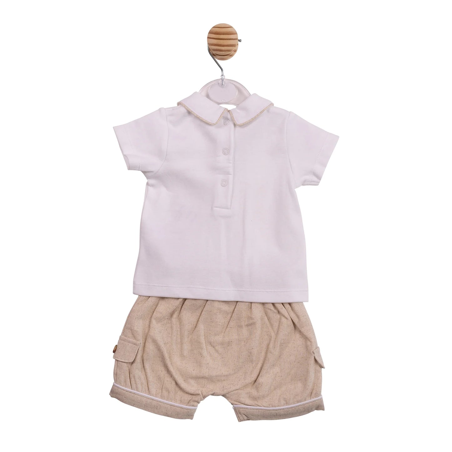 Mintini Beige Top & Cotton Linen Shorts Set