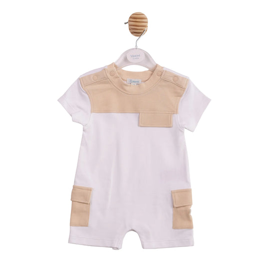 Mintini Beige White Interlock Romper