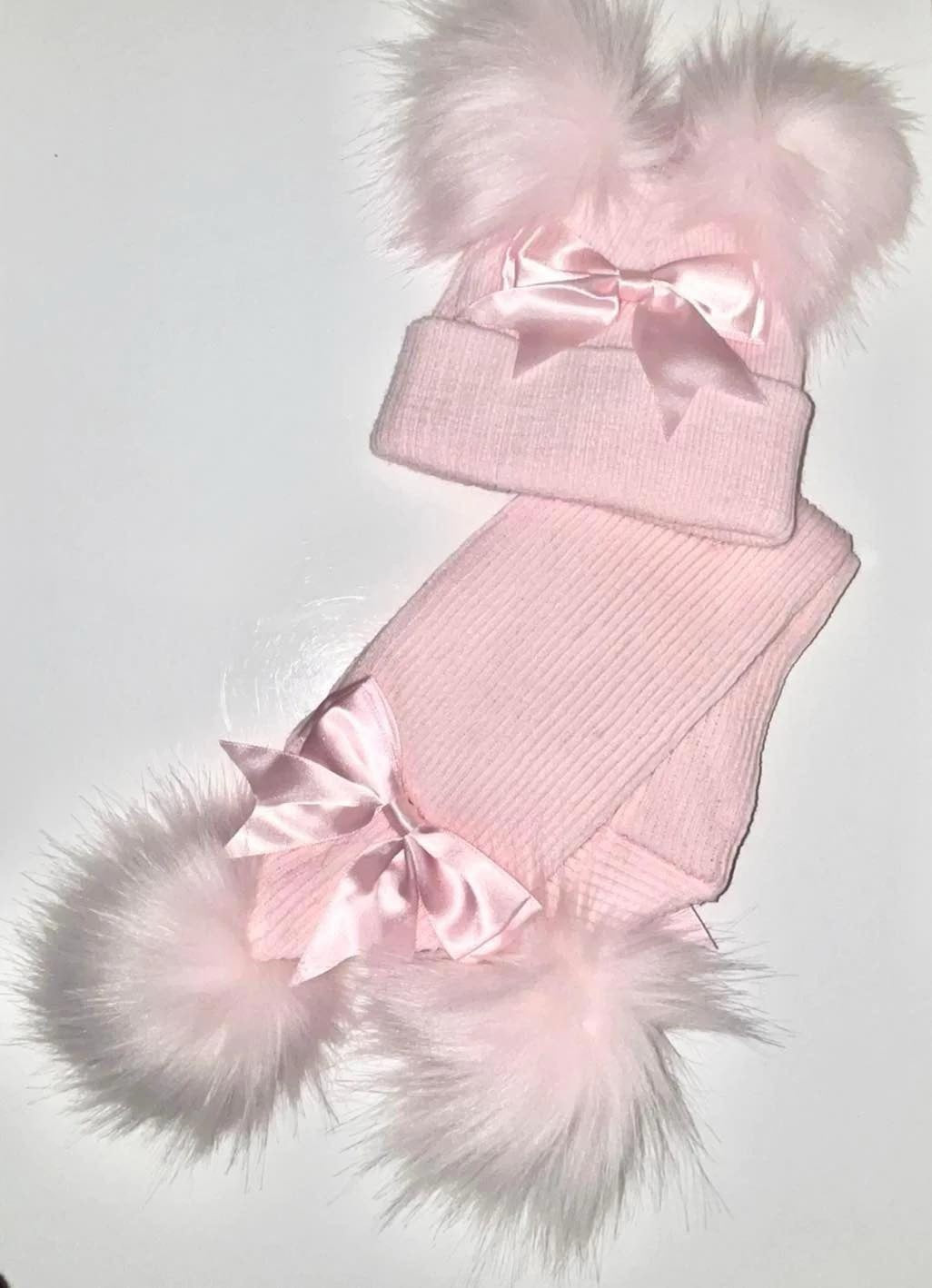 Pink Bow Pom Scarf