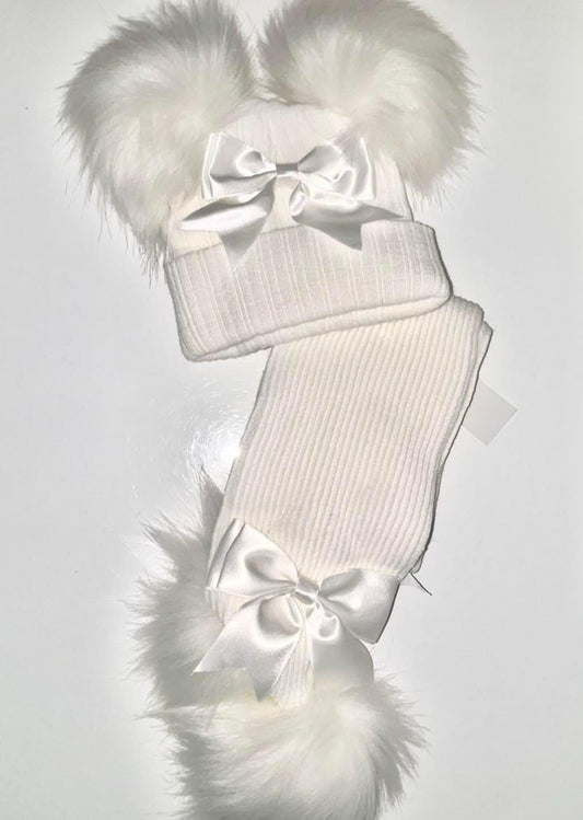 White Bow Pom Hat