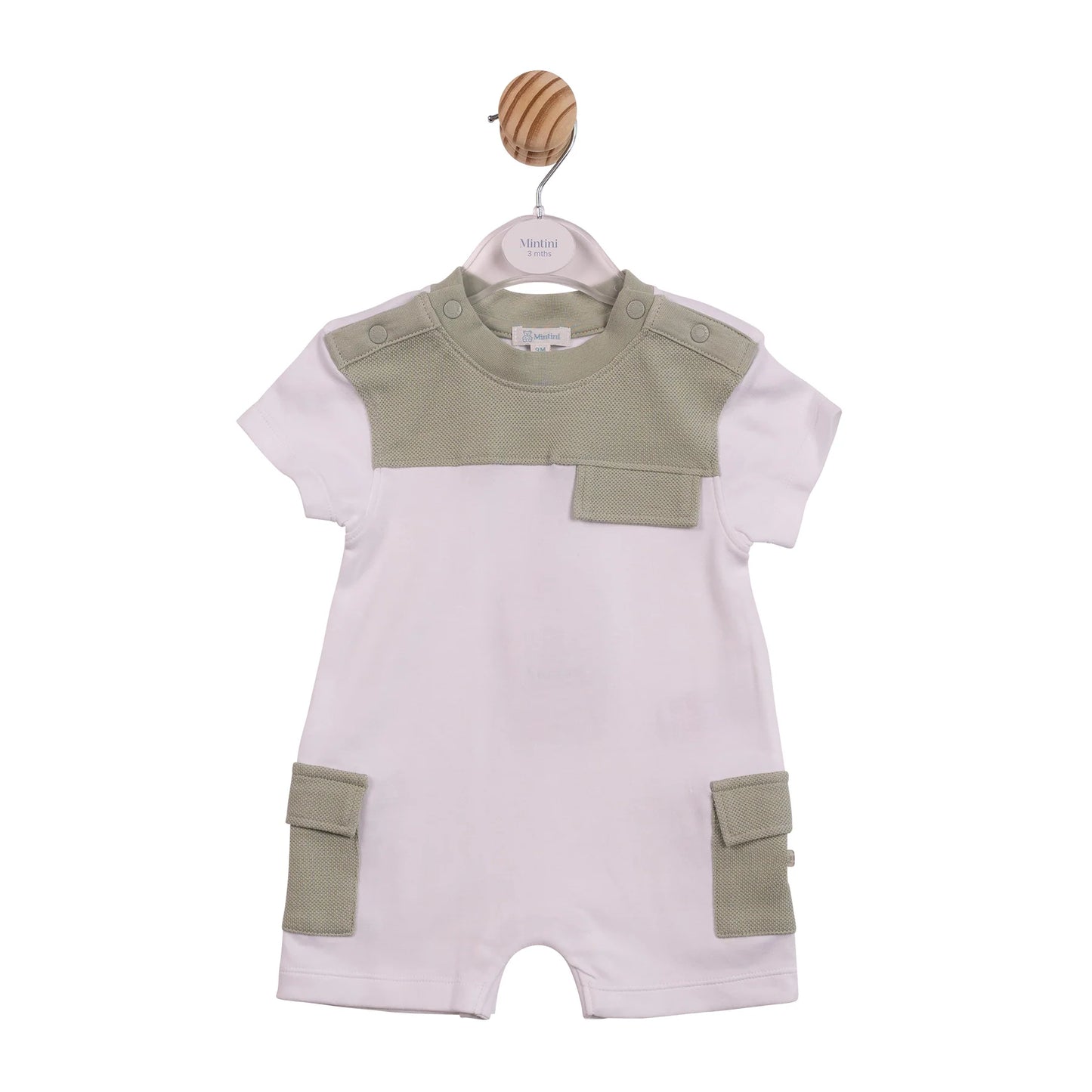 Mintini Sage Green White Interlock Romper