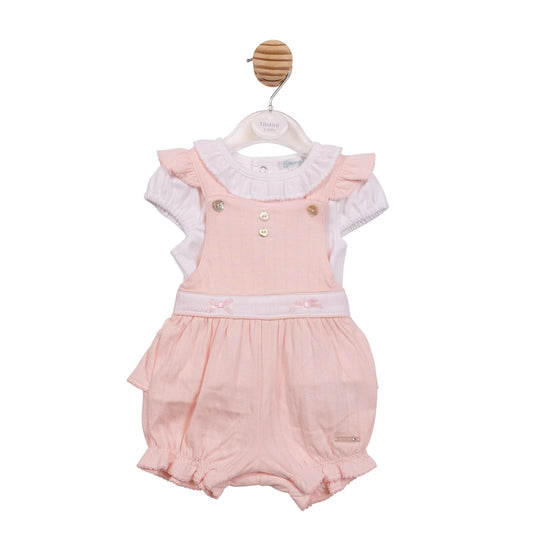 Mintini Pink Jacquard Frill Dungaree