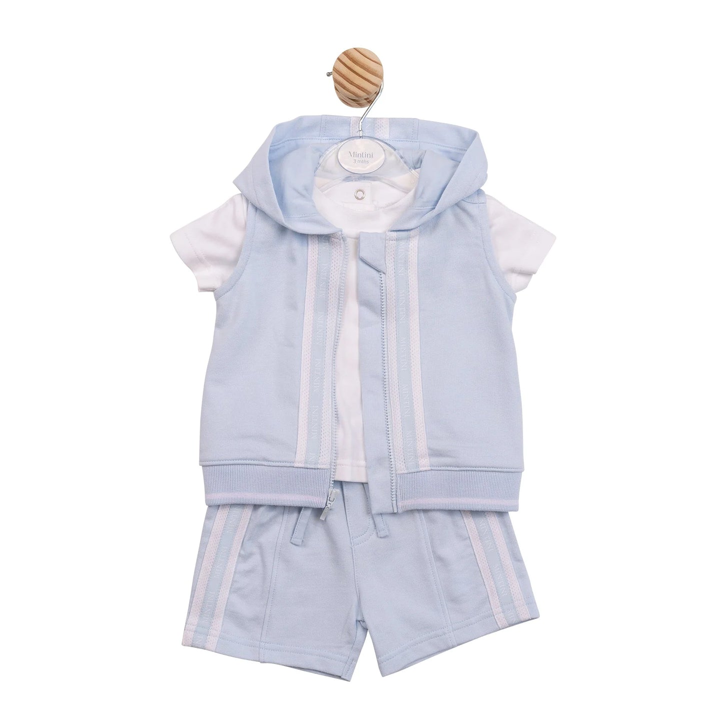 Mintini blue gilet top shorts set