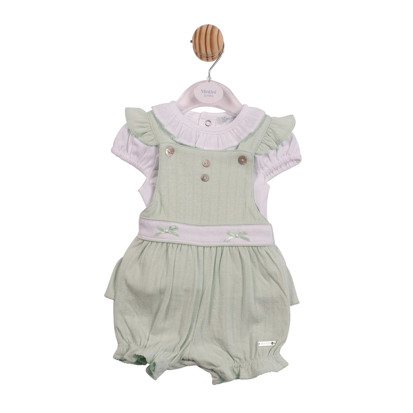 Mintini Pistachio Jacquard  Frill Dungaree