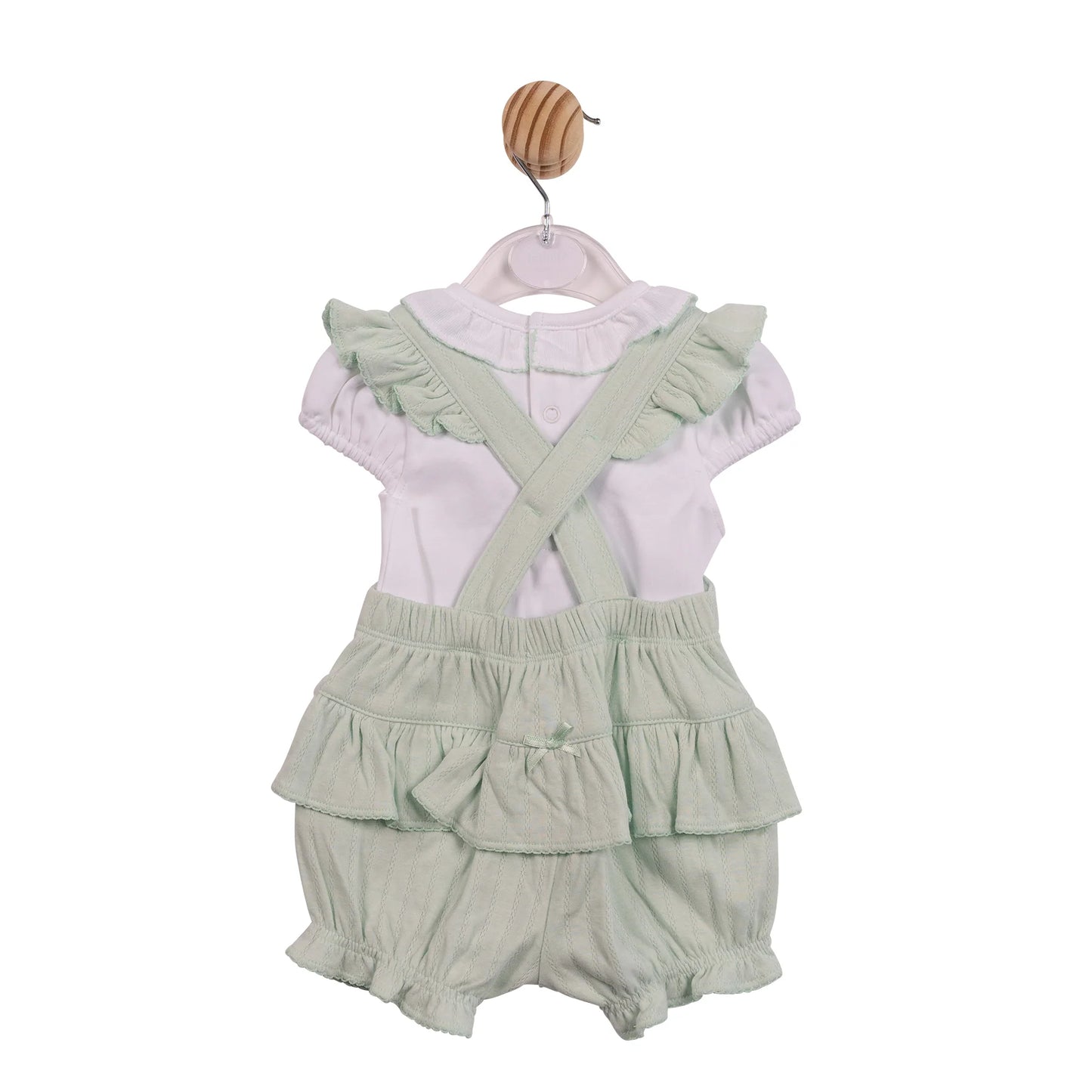 Mintini Pistachio Jacquard  Frill Dungaree