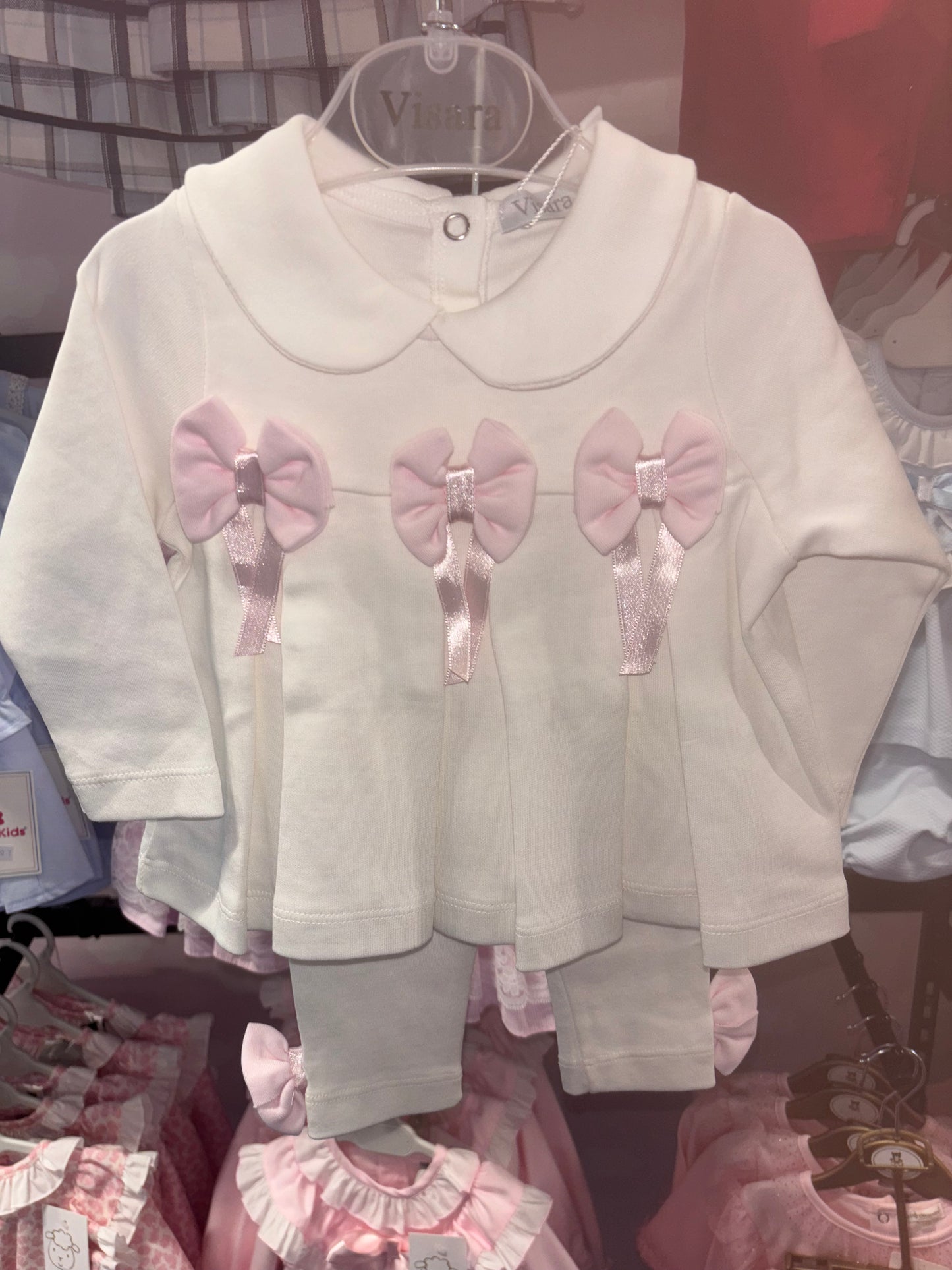 Visara White with Pink Bow Trouser Set