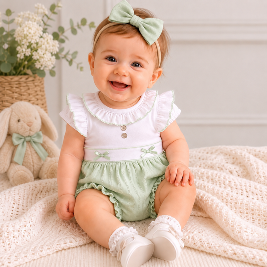 Mintini Pistachio Jacquard Romper