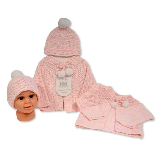 Chunky Cardigan & Hat Set Pink