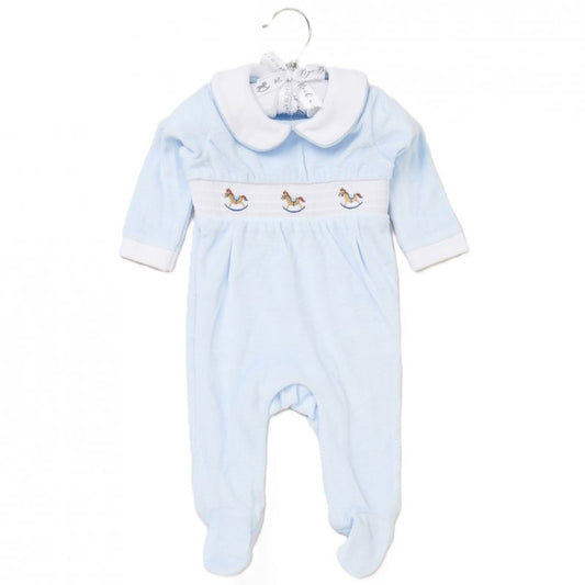 Blue Velour Rocking Horse Onesie