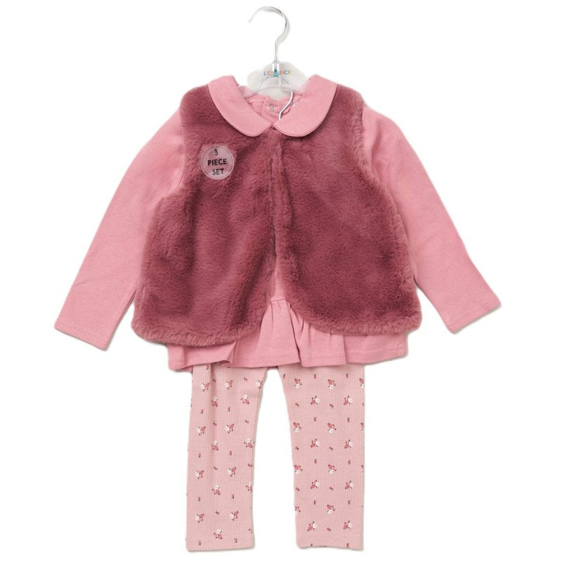 Pink Flower Gilet Set