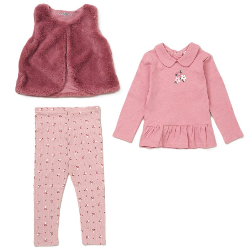 Pink Flower Gilet Set