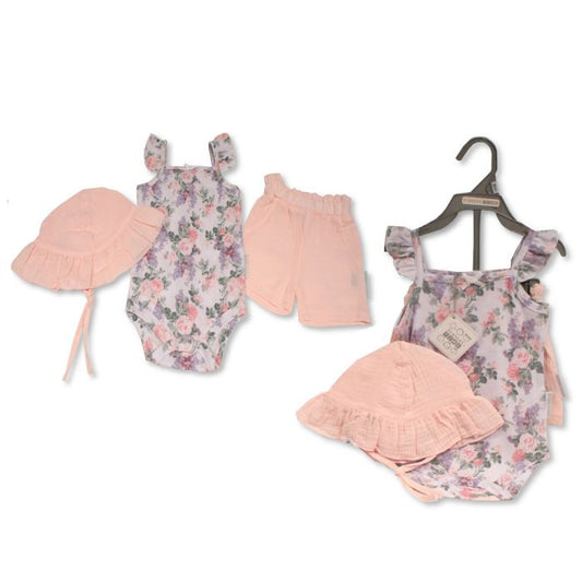 Nursery Time Floral Romper Shorts & Bonnet