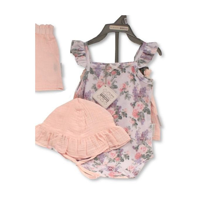 Nursery Time Floral Romper Shorts & Bonnet