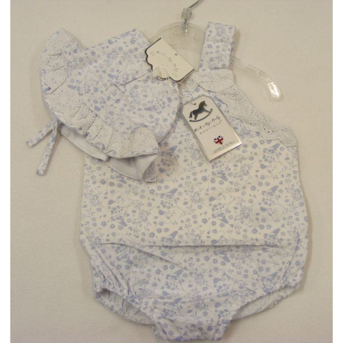 Blue Floral Romper & Hat set