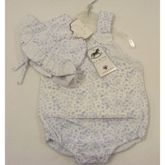 Blue Floral Romper & Hat set