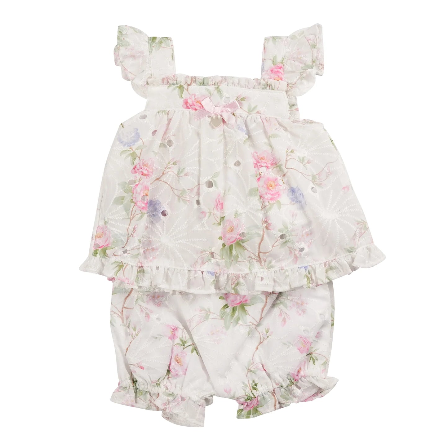 Mintini White Floral Top & Bloomer Set