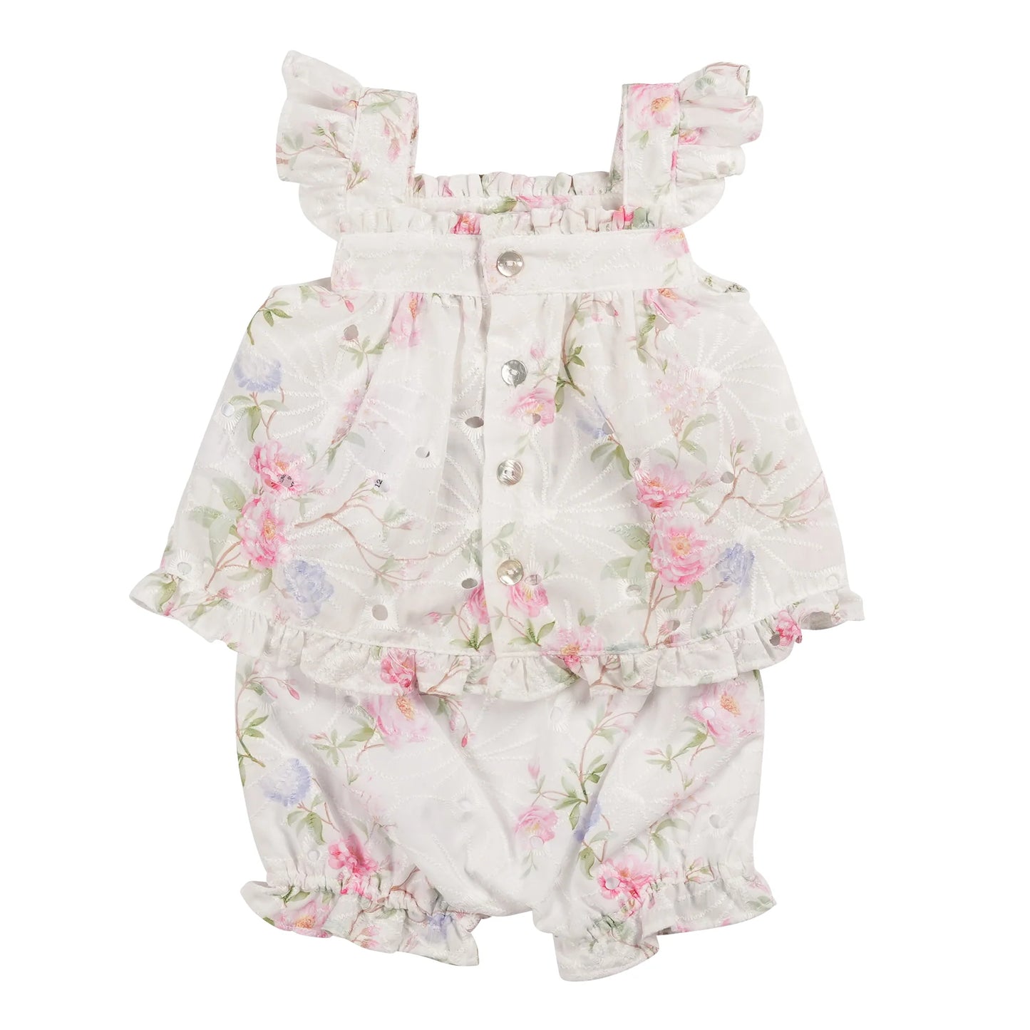 Mintini White Floral Top & Bloomer Set