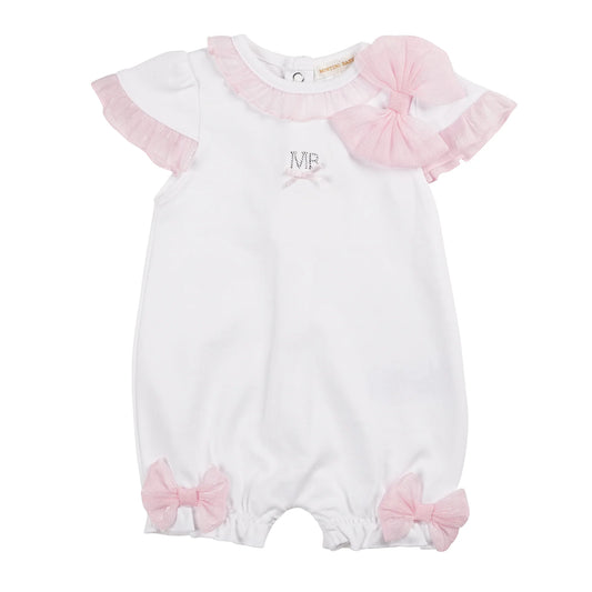 Mintini White & Pink Bow Romper