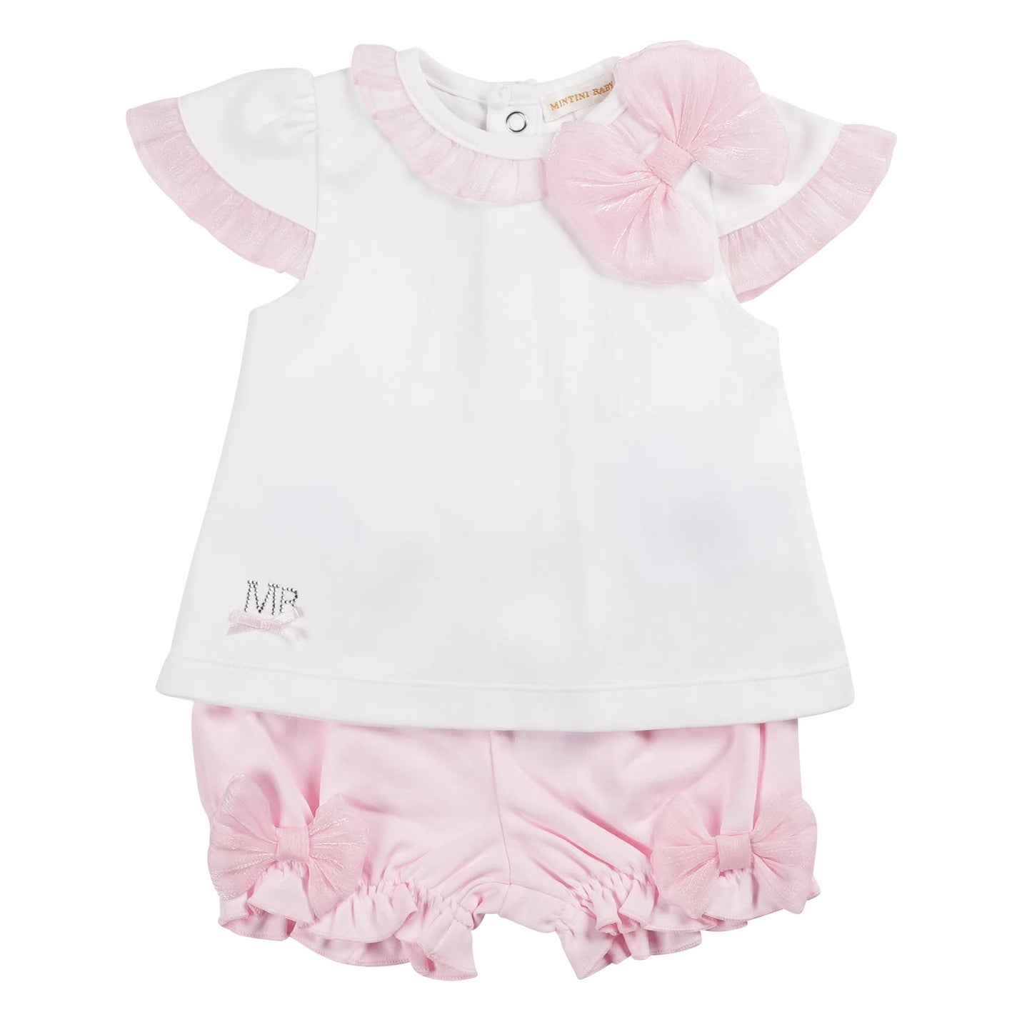 Mintini White & Pink Bow Bloomer Set