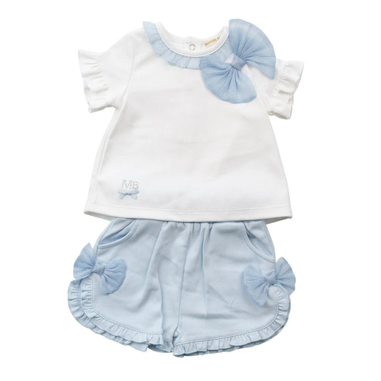 Mintini White & Blue Bow Shorts Set