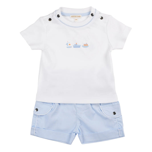 Mintini White Boat Shorts Set