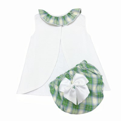 WeeMe Green Check Waffle Dress Set